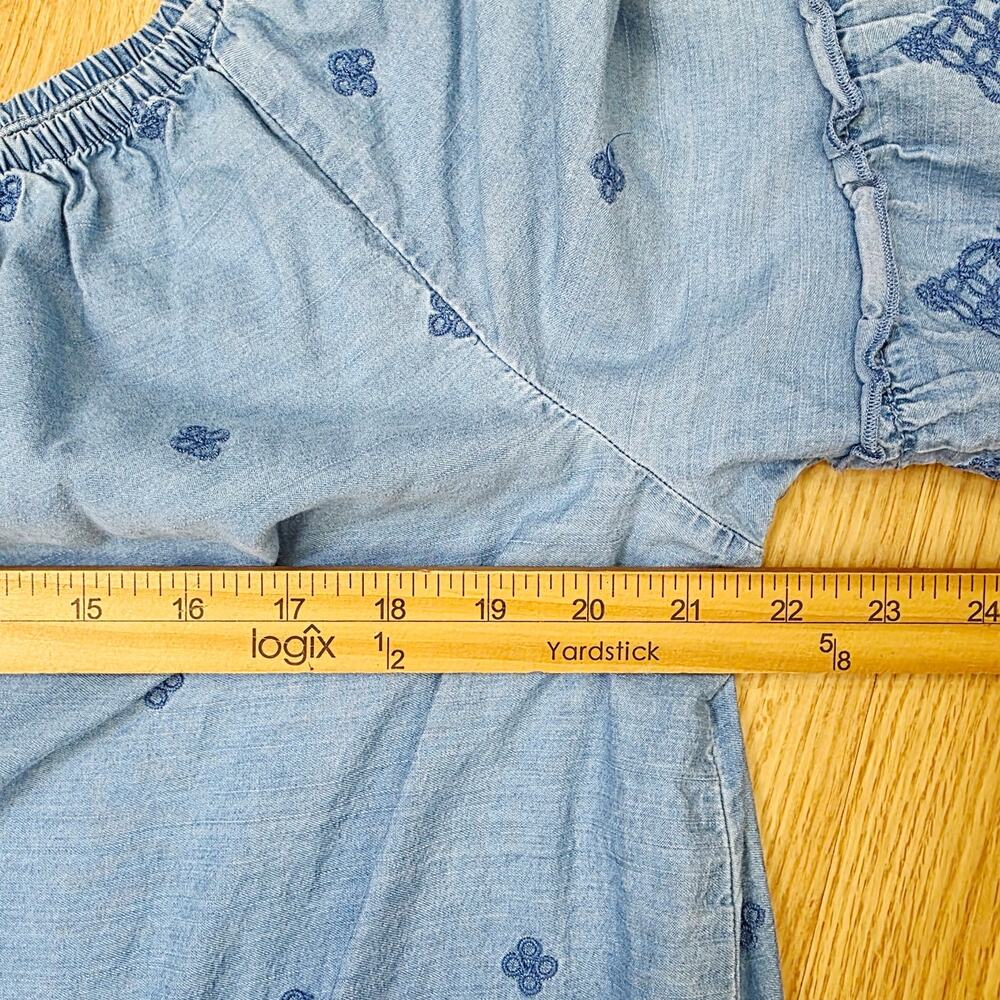 St. John’s Bay Dress Large Blue Embroidered Bell Sleeve Boho Peasant Coastal - Picture 12 of 12